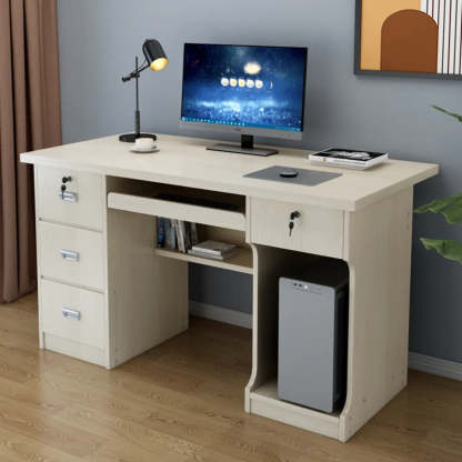 Transitional Ergonomic Wood Computer Desk with Drawers — Without Chairs / 1