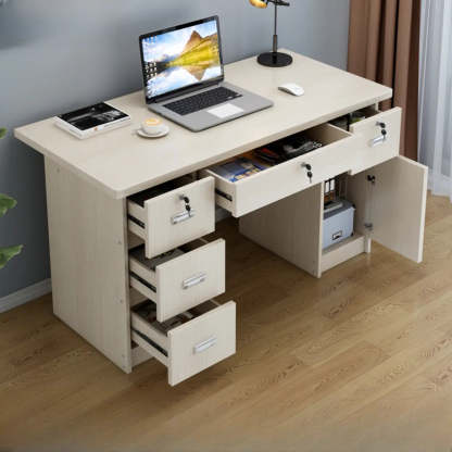 Transitional Ergonomic Wood Computer Desk with Drawers — Without Chairs / 1