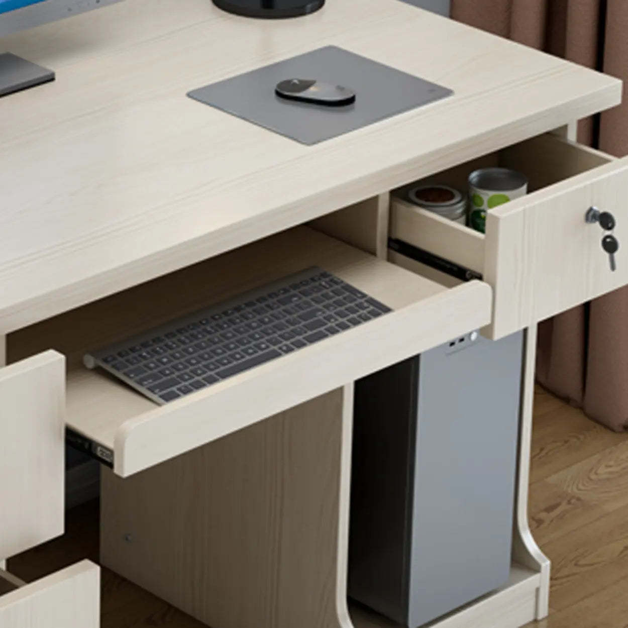 Transitional Ergonomic Wood Computer Desk with Drawers