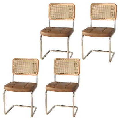 Transitional Faux Leather Cane-Back Dining Chair