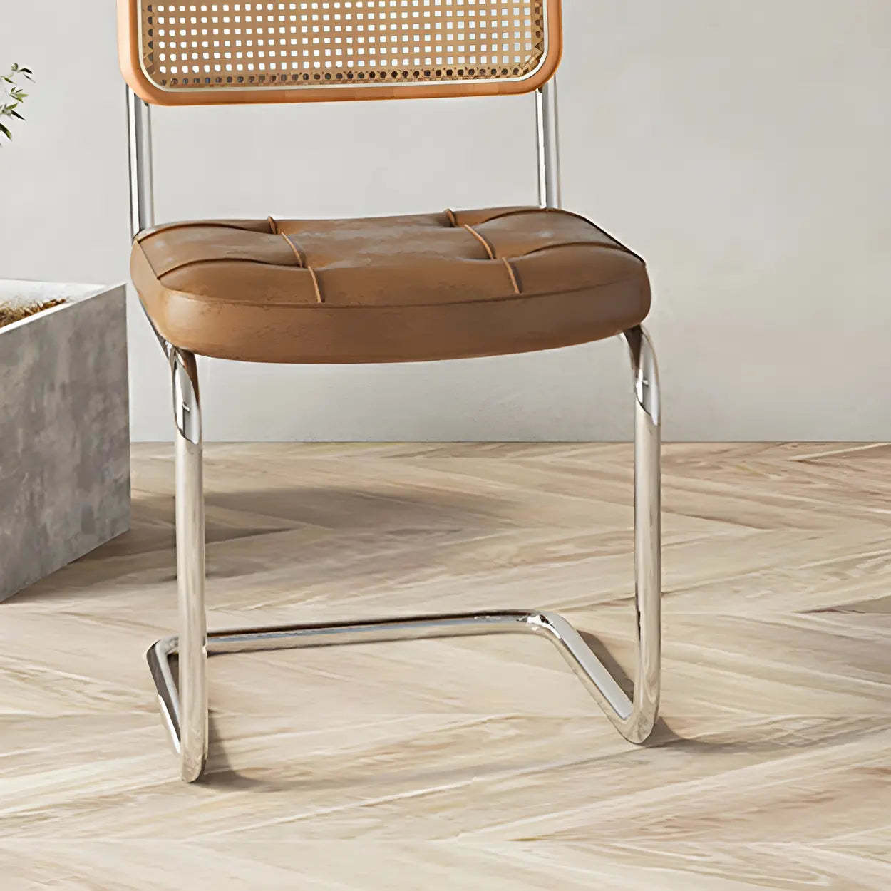 Transitional Faux Leather Cane-Back Dining Chair