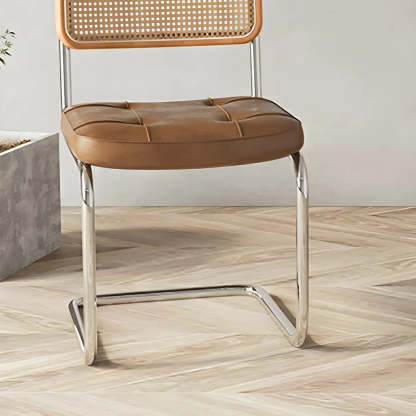 Transitional Faux Leather Cane-Back Dining Chair