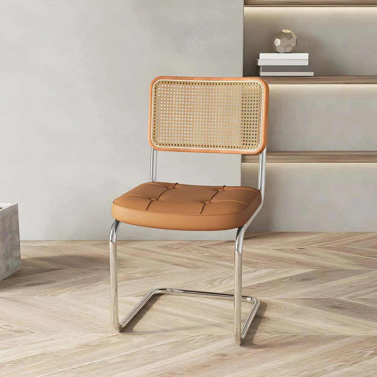 Transitional Faux Leather Cane-Back Dining Chair