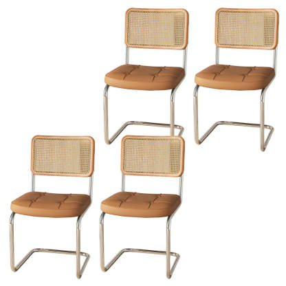 Transitional Faux Leather Cane-Back Dining Chair