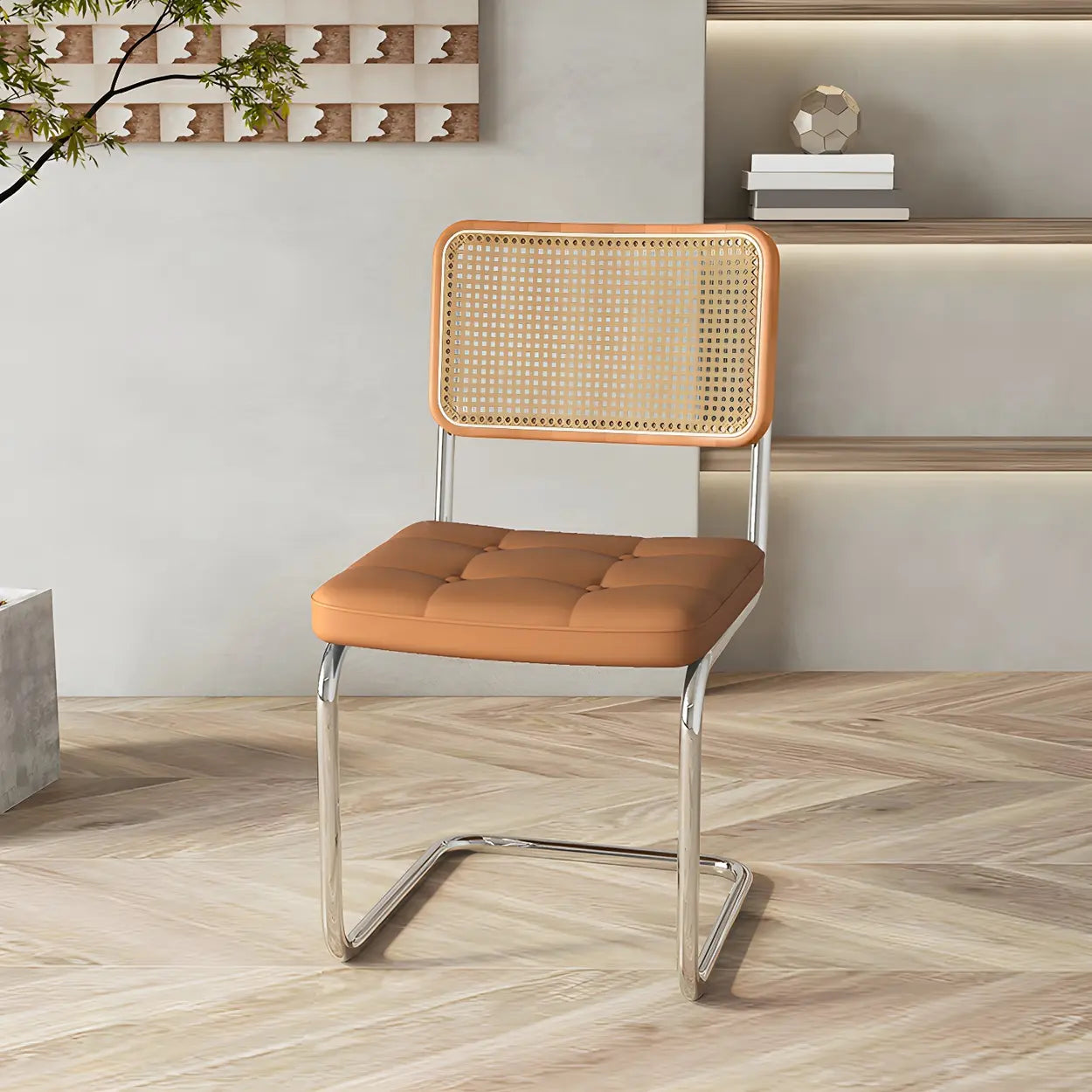 Transitional Faux Leather Cane-Back Dining Chair