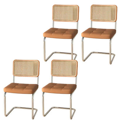Transitional Faux Leather Cane-Back Dining Chair