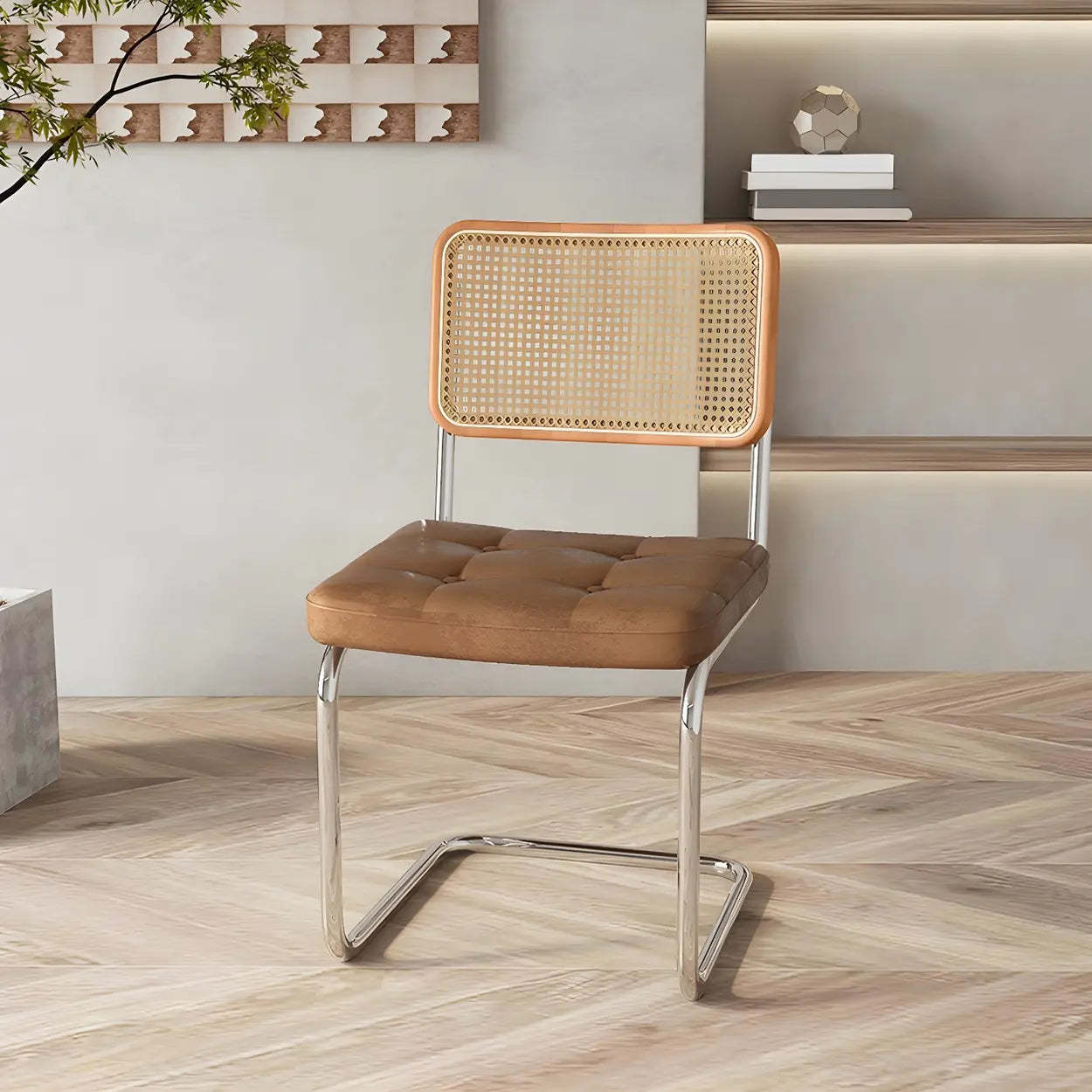 Transitional Faux Leather Cane-Back Dining Chair