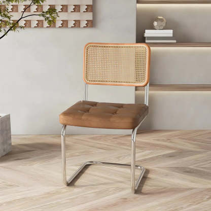 Transitional Faux Leather Cane-Back Dining Chair