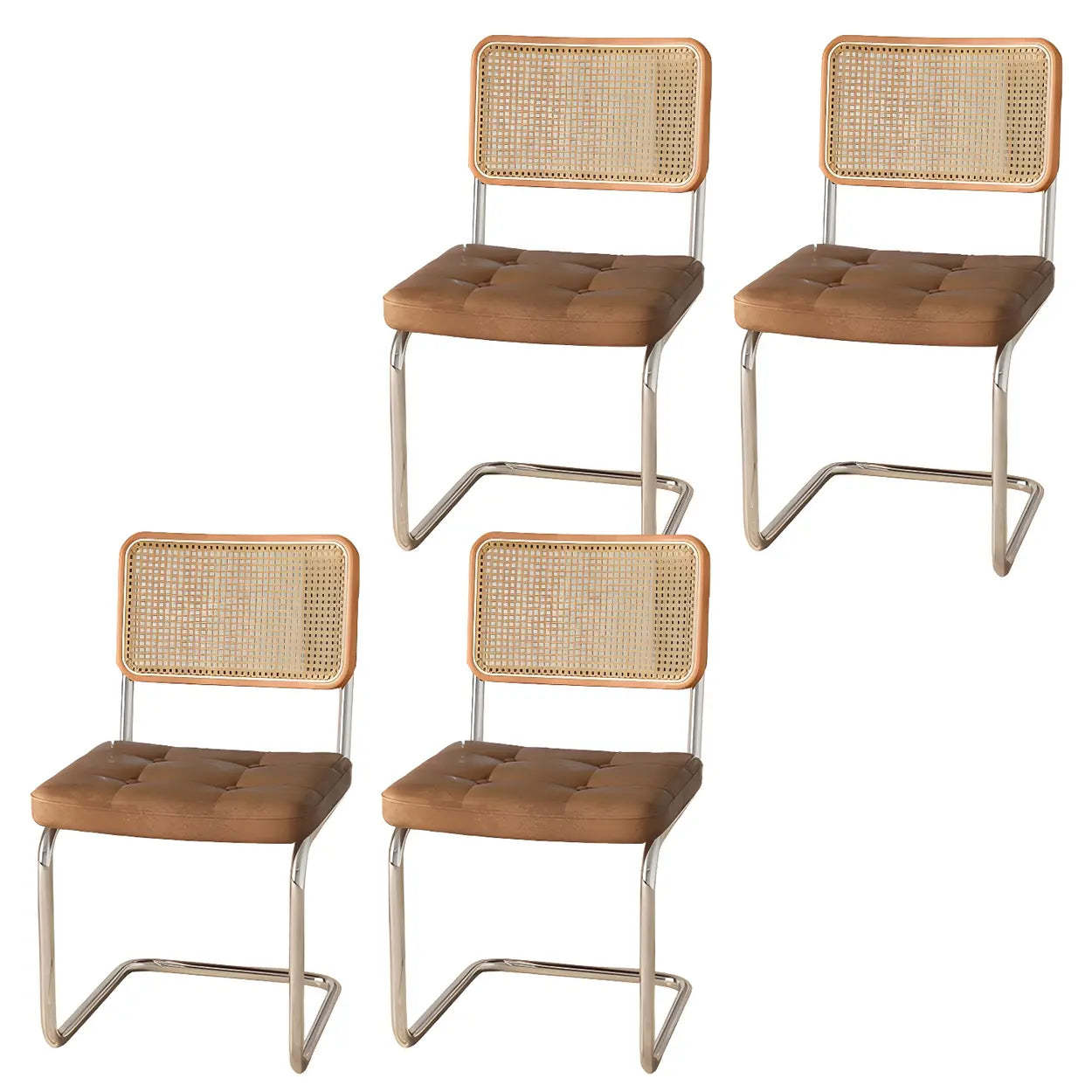 Transitional Faux Leather Cane-Back Dining Chair