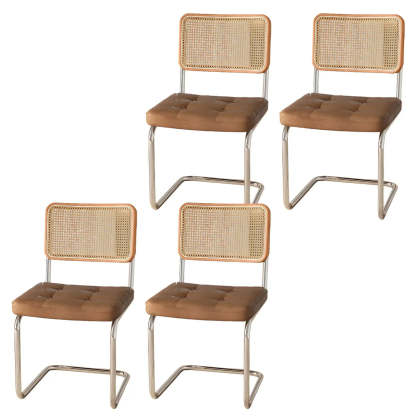 Transitional Faux Leather Cane-Back Dining Chair