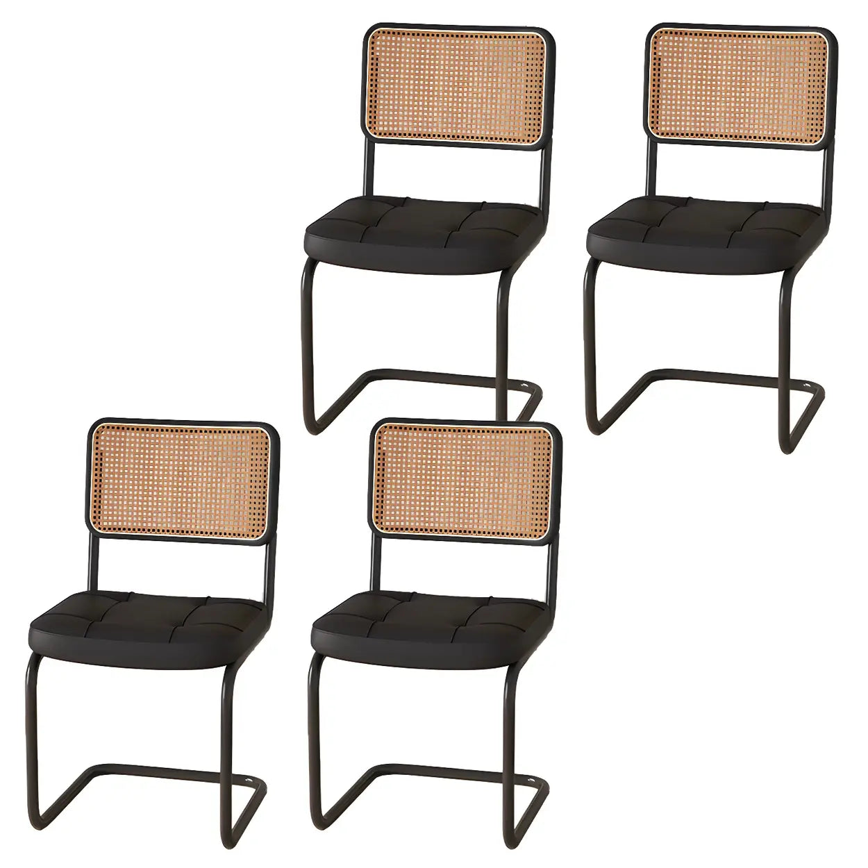 Transitional Faux Leather Cane-Back Dining Chair