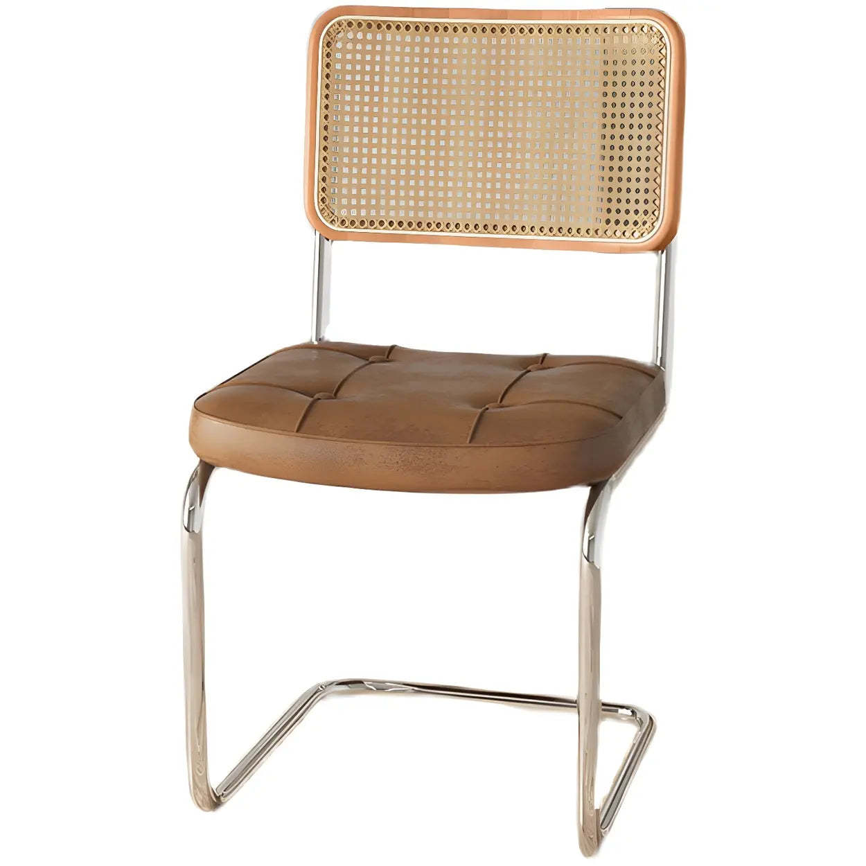 Transitional Faux Leather Cane-Back Dining Chair — 4 Piece Set / Brown