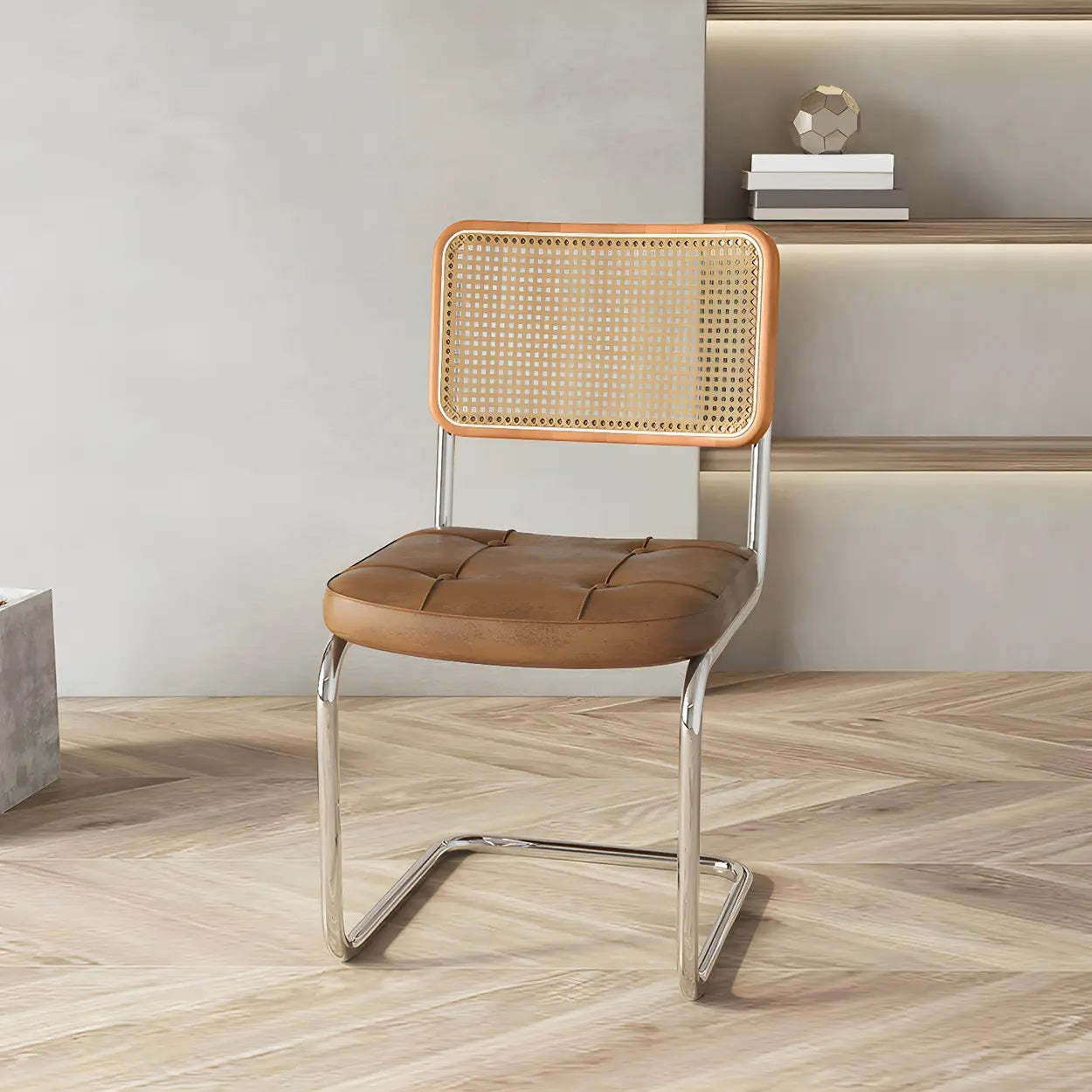 Transitional Faux Leather Cane-Back Dining Chair — 4 Piece Set / Orange