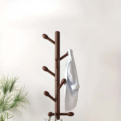 Tree Wood Hallway Brown Tall Coat Rack — White / Round Head Hook