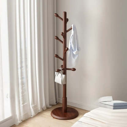 Tree Wood Hallway Brown Tall Coat Rack — White / Round Head Hook