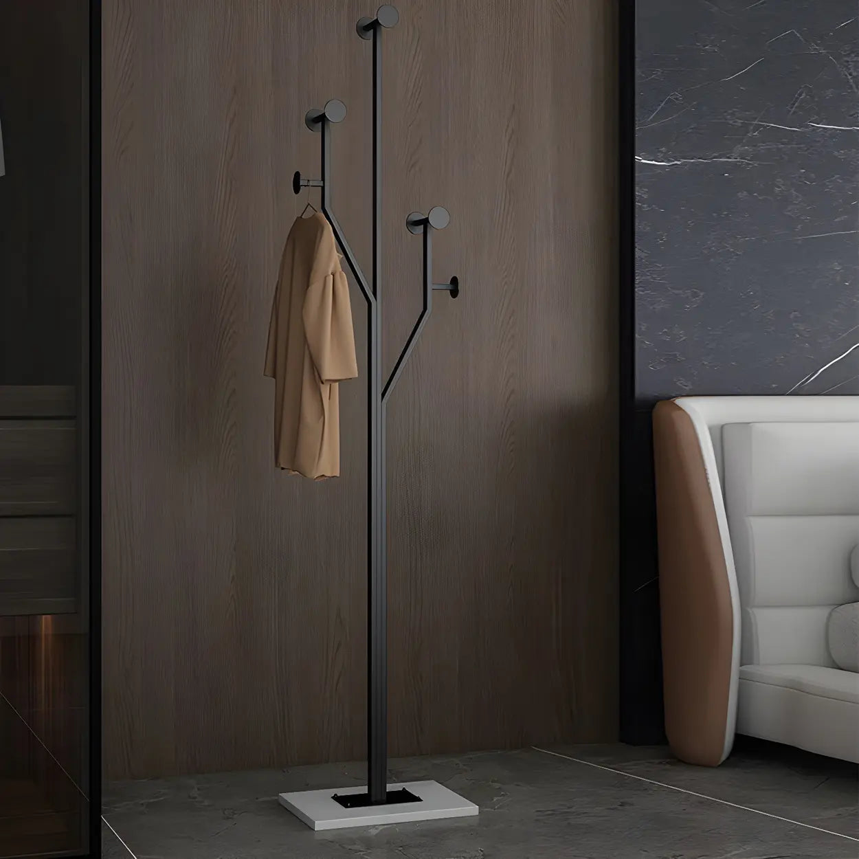 Tree-Shape Tall Freestanding Coat Rack — Black and White