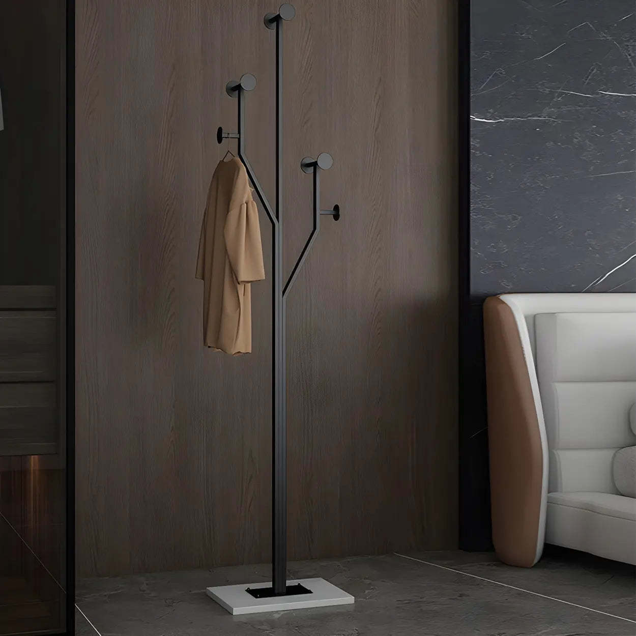 Tree-Shape Tall Freestanding Coat Rack — Black and White
