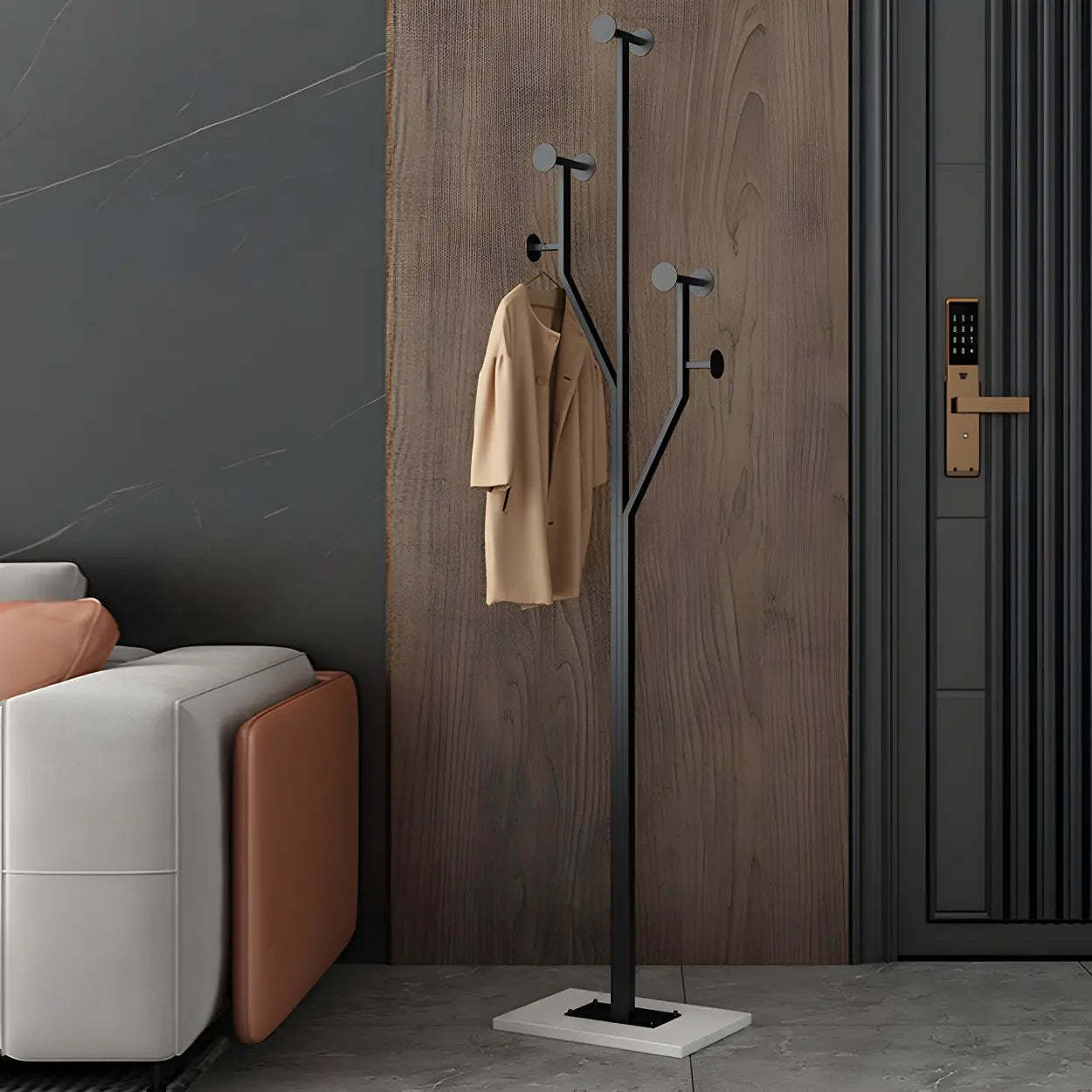 Tree-Shape Tall Freestanding Coat Rack — Black