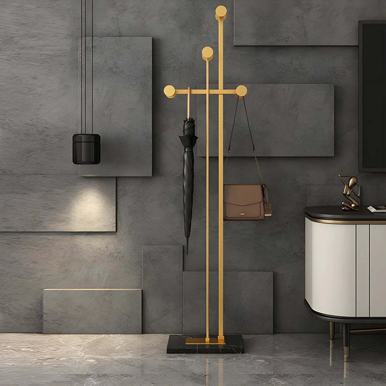 Tree-Shape Tall Freestanding Coat Rack — Gold-Black