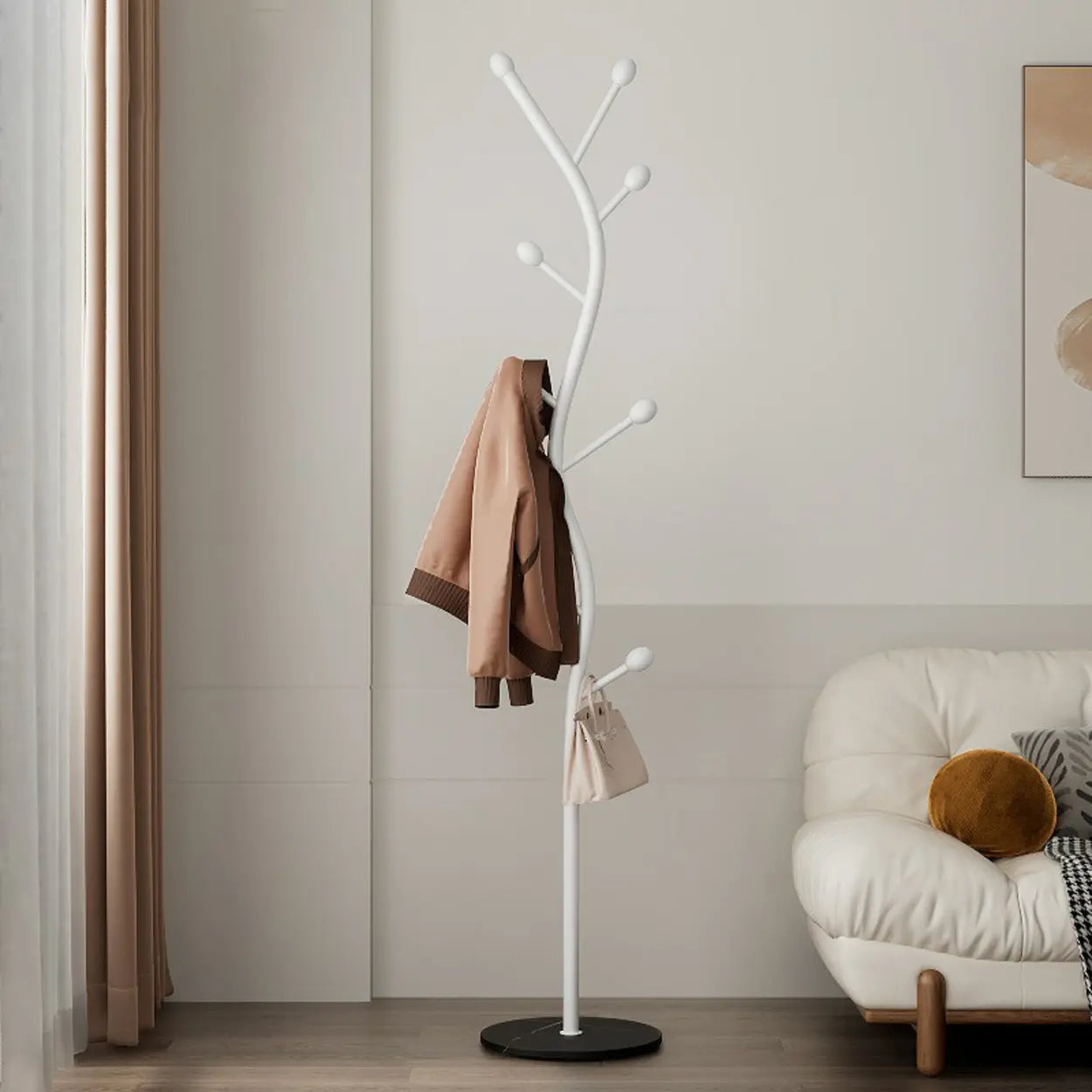 Tree-Shaped Gold Metal Freestanding Coat Rack — Black-Gray