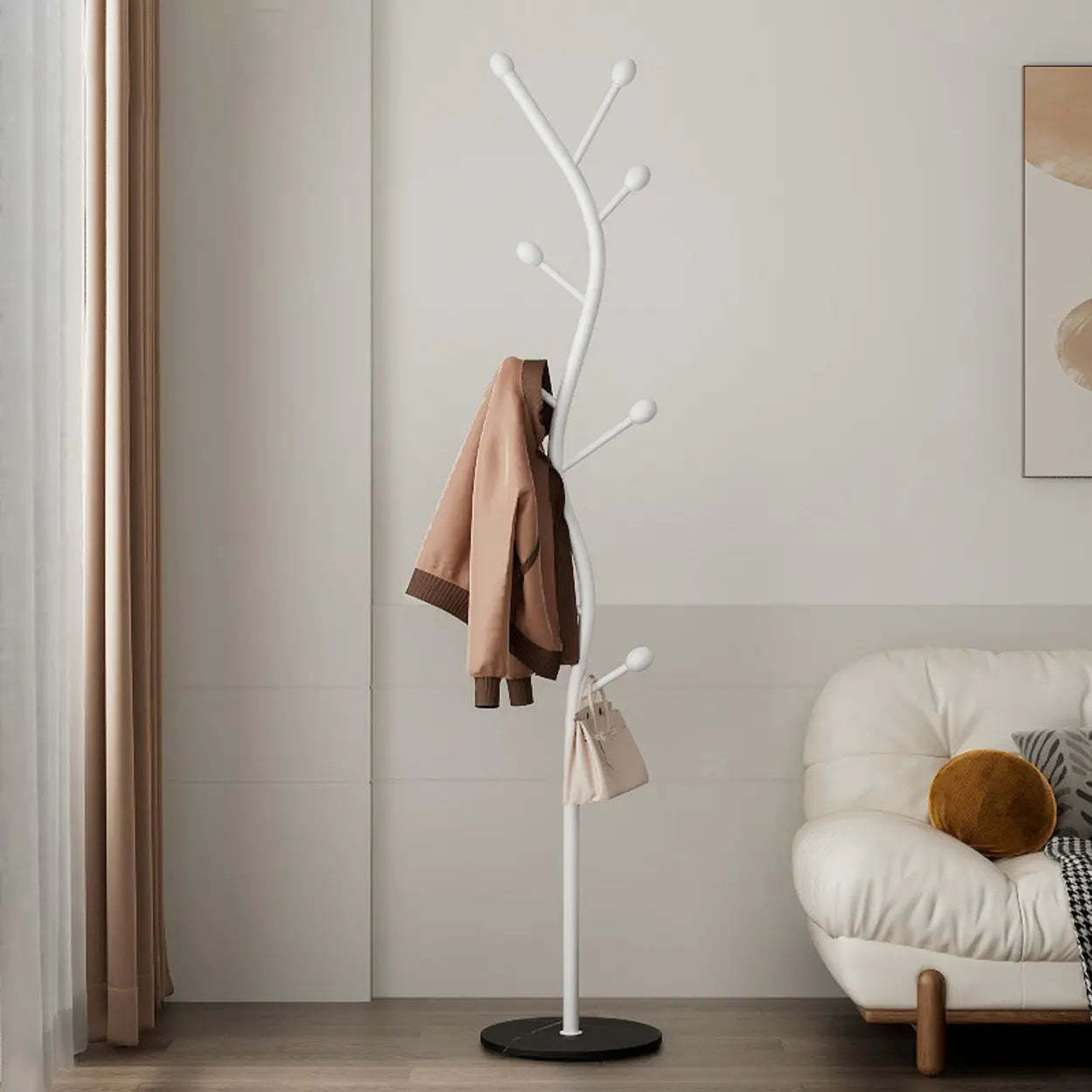 Tree-Shaped Gold Metal Freestanding Coat Rack — Black-Gray