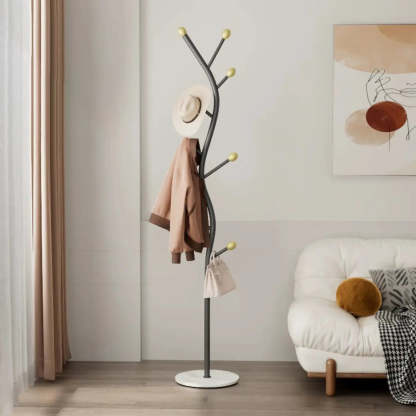 Tree-Shaped Gold Metal Freestanding Coat Rack — Gold-grey