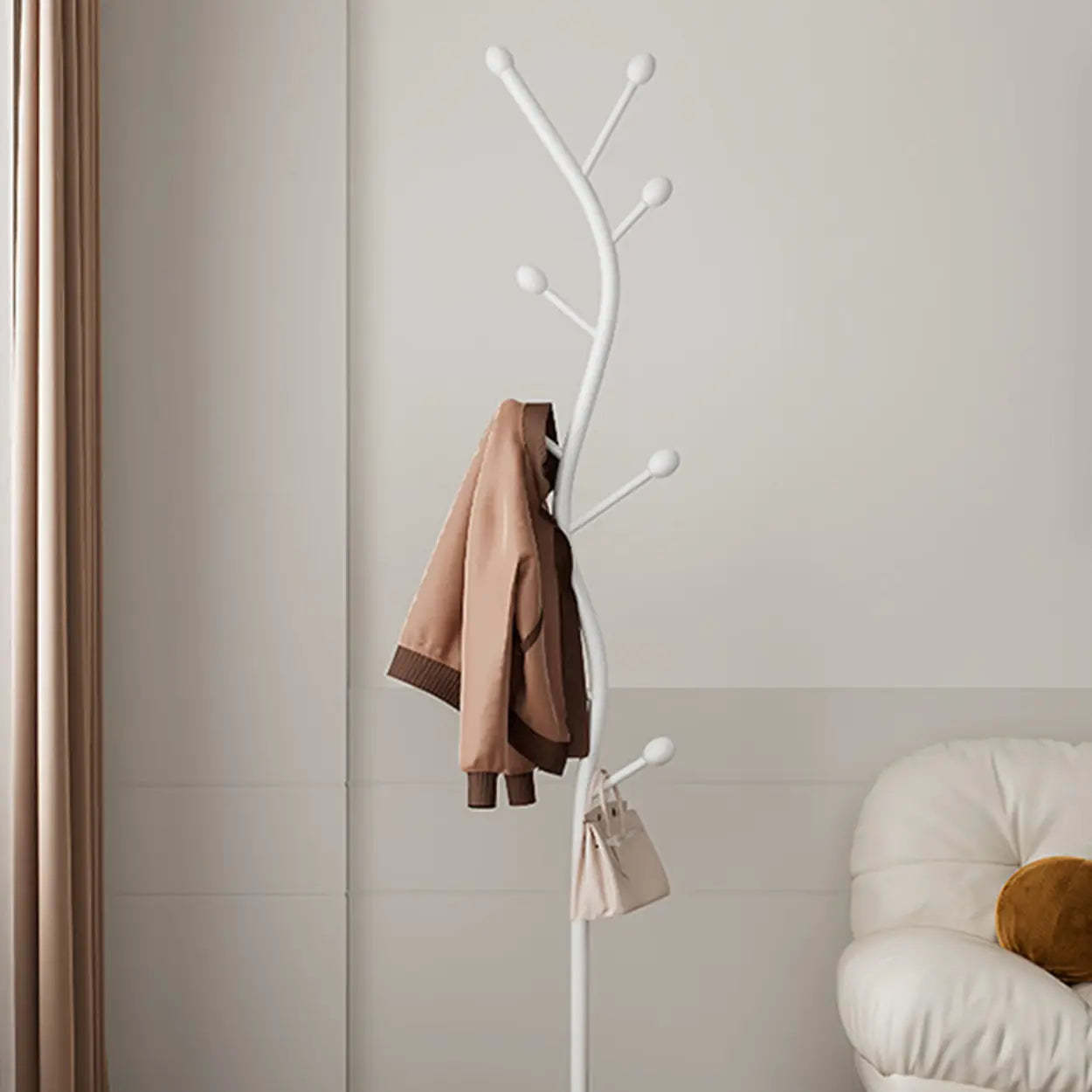Tree-Shaped Gold Metal Freestanding Coat Rack
