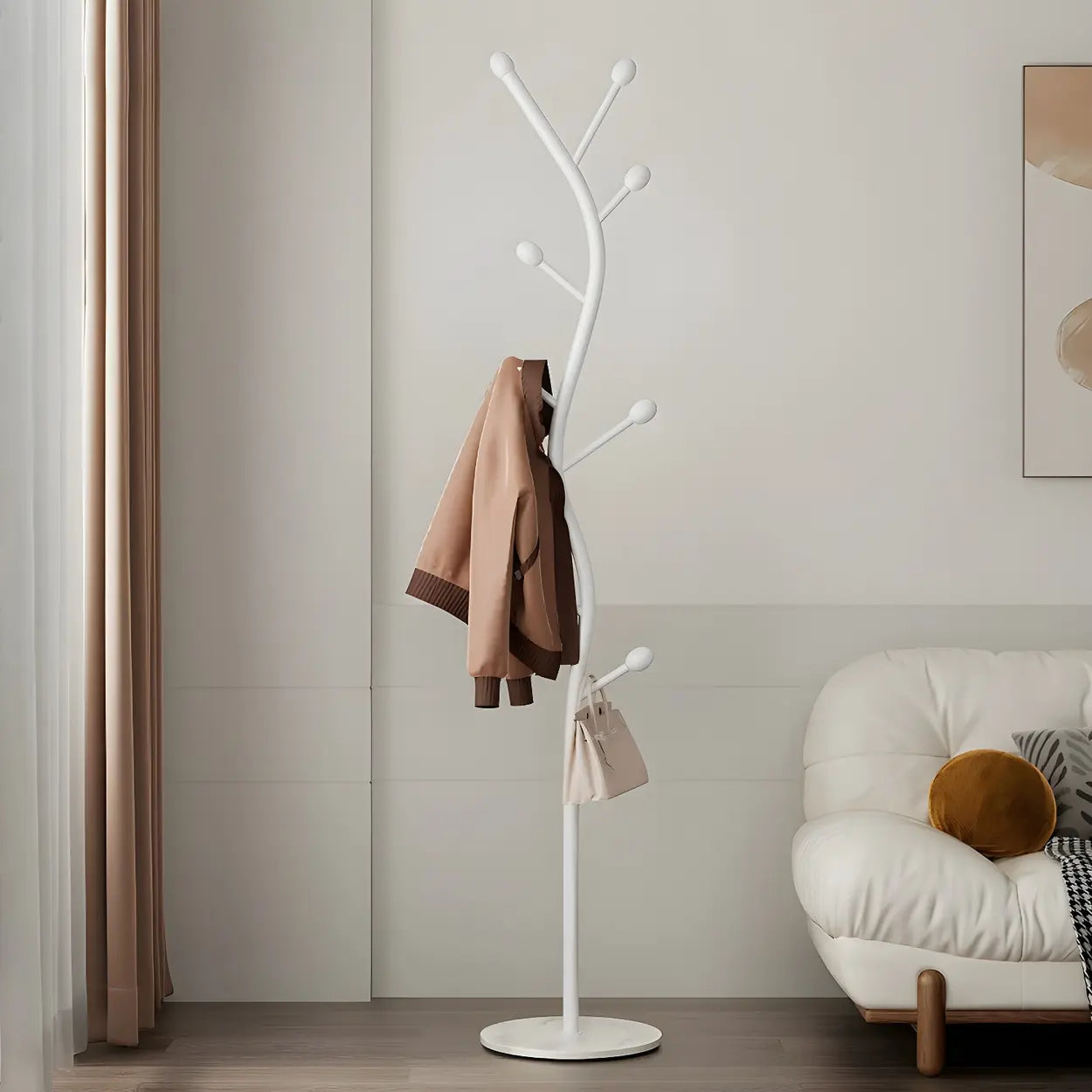 Tree-Shaped Gold Metal Freestanding Coat Rack
