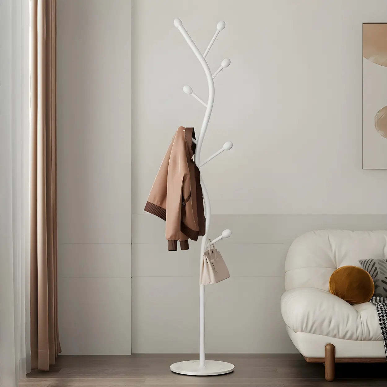 Tree-Shaped Gold Metal Freestanding Coat Rack