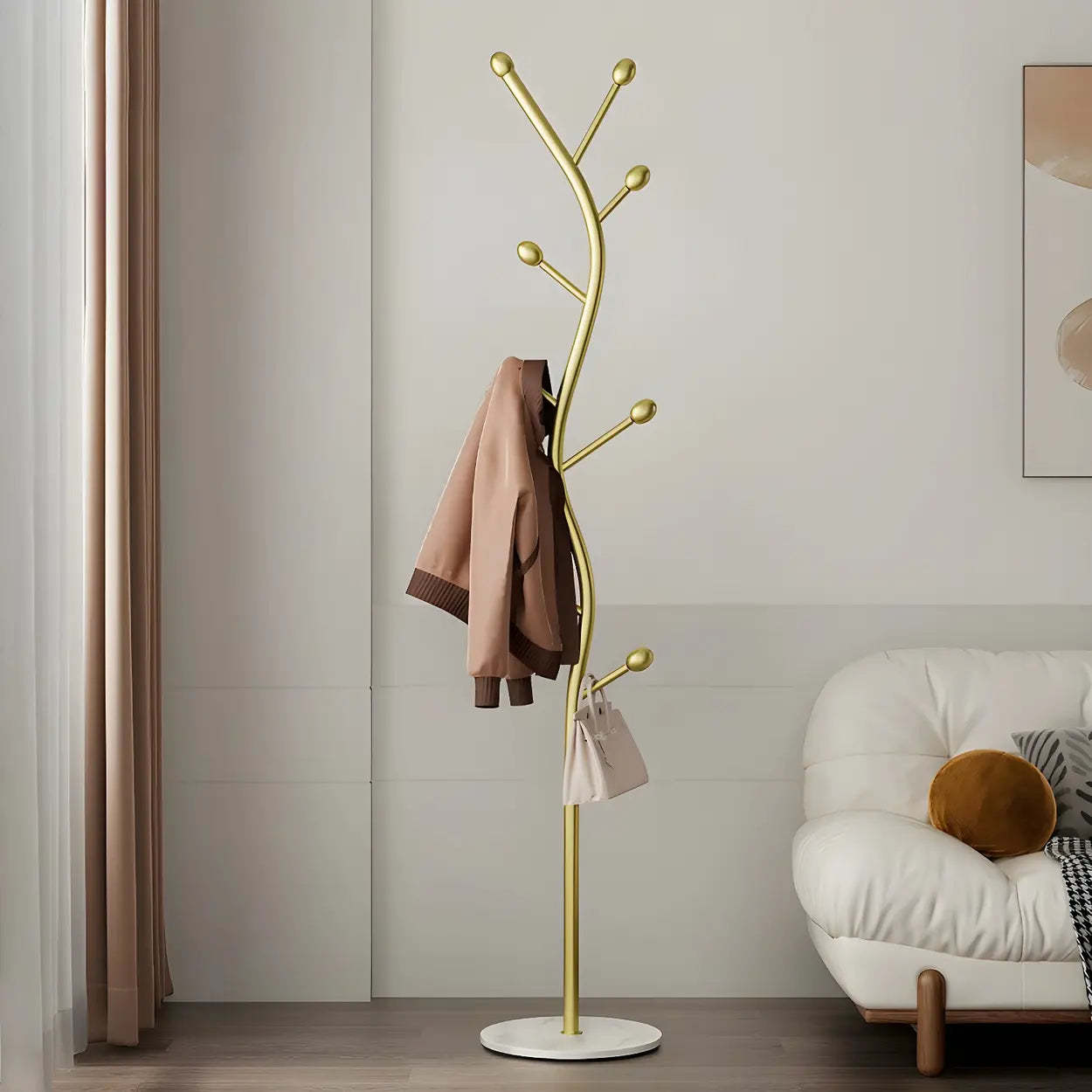 Modern freestanding home gray hall trees & coat racks in metal — Gold-White