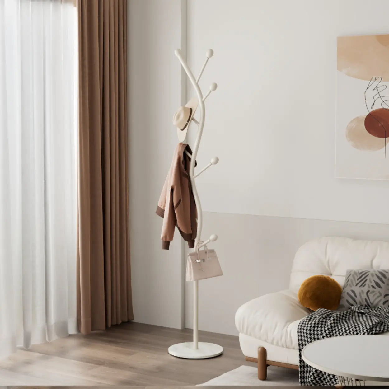 Tree-Shaped Gold Metal Freestanding Coat Rack — Gold-Black