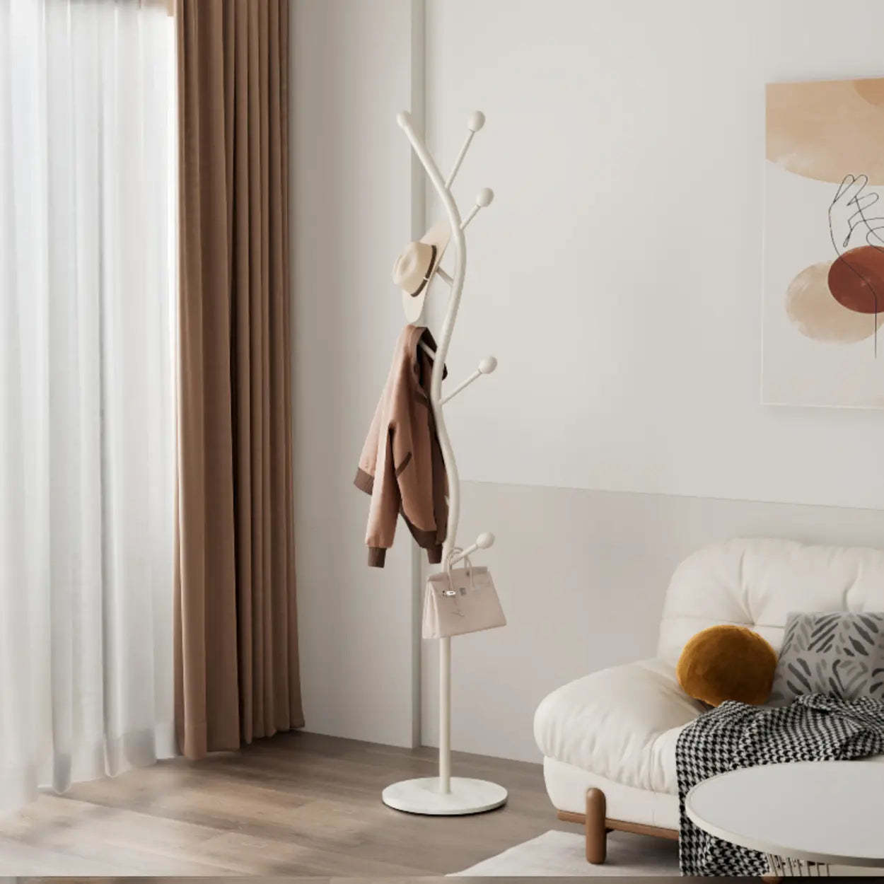 Tree-Shaped Gold Metal Freestanding Coat Rack — Gold-Black