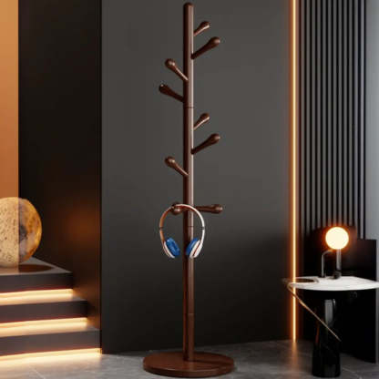 Nut-Brown Beech Wood Tree-Style Coat Rack — White