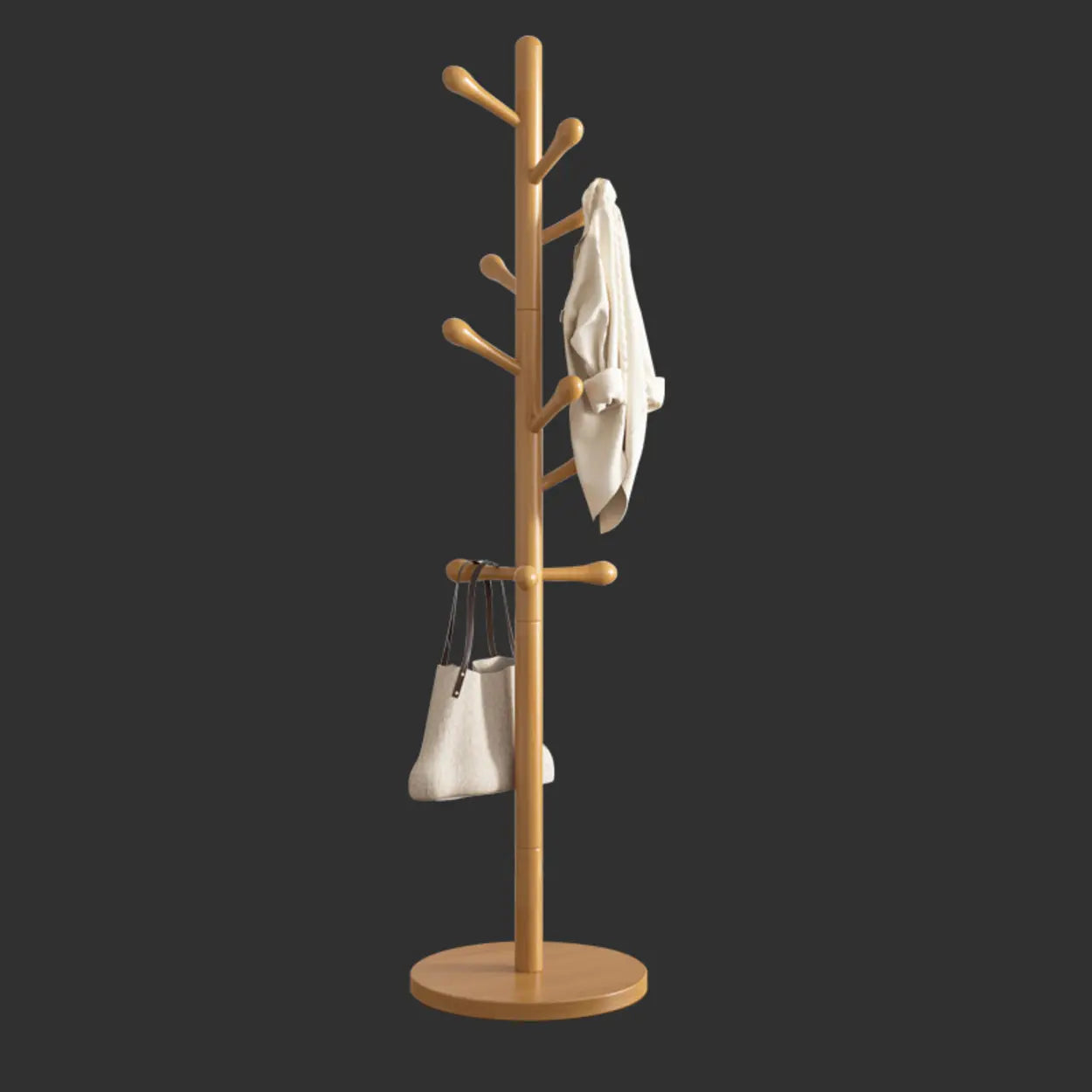 Nut-Brown Beech Wood Tree-Style Coat Rack — Natural Finish