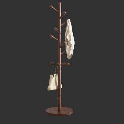 Nut-Brown Beech Wood Tree-Style Coat Rack — Cream White