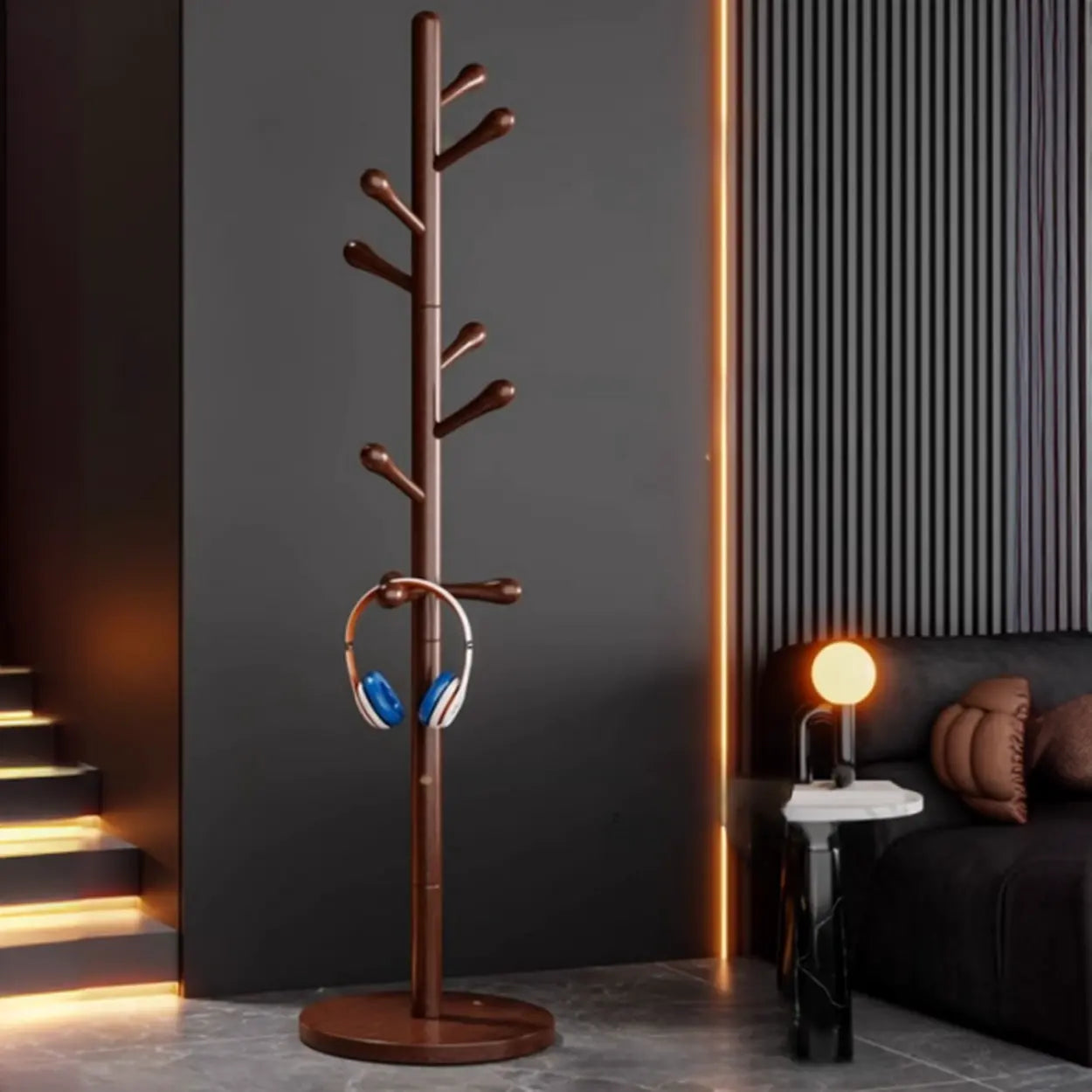 Nut-Brown Beech Wood Tree-Style Coat Rack