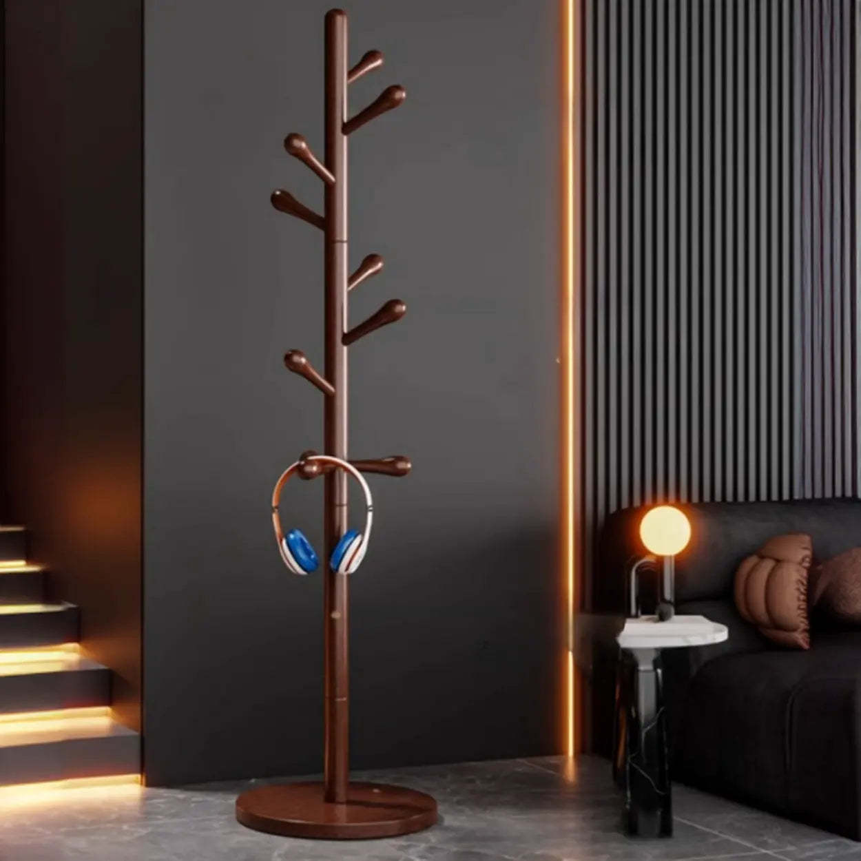 Nut-Brown Beech Wood Tree-Style Coat Rack