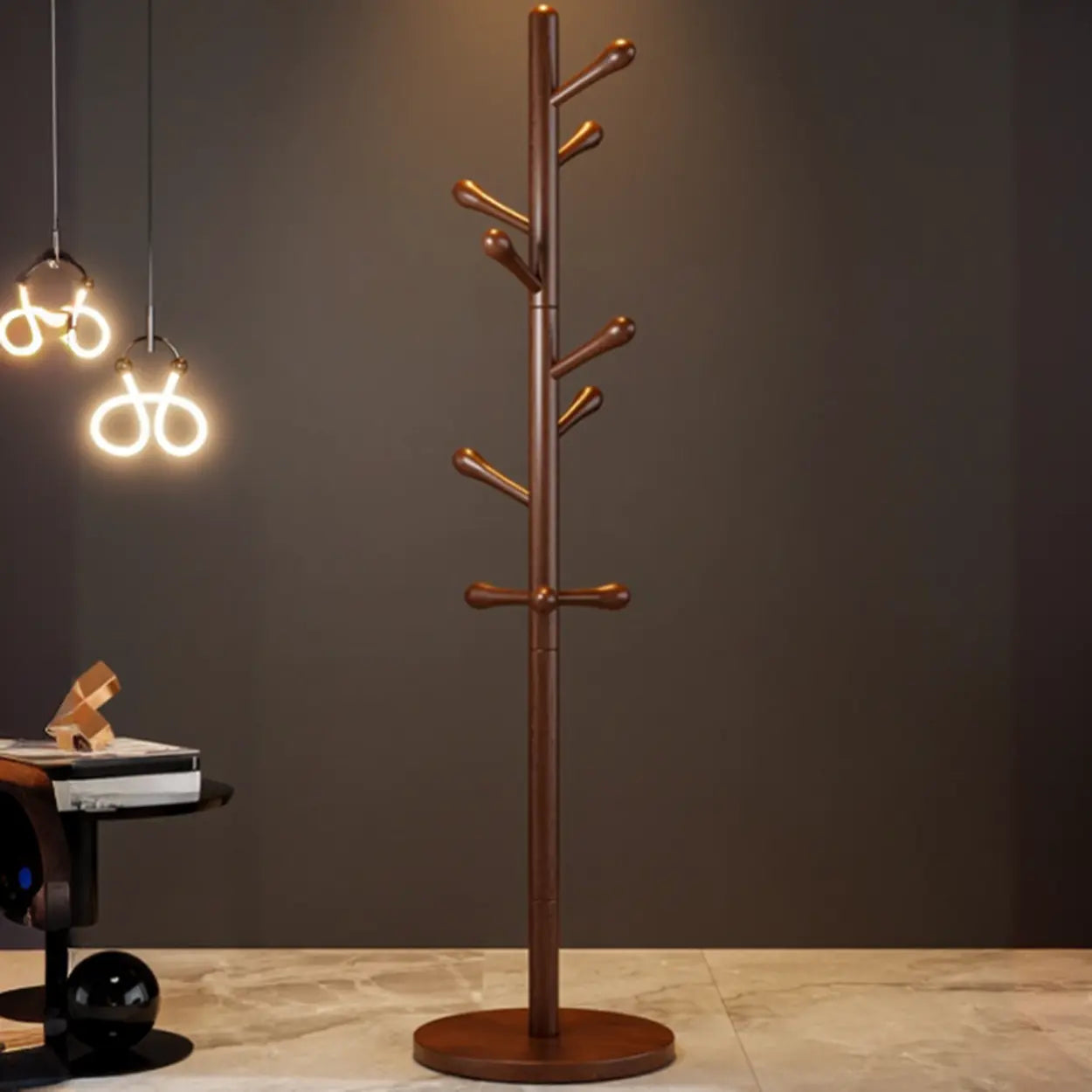 Nut-Brown Beech Wood Tree-Style Coat Rack