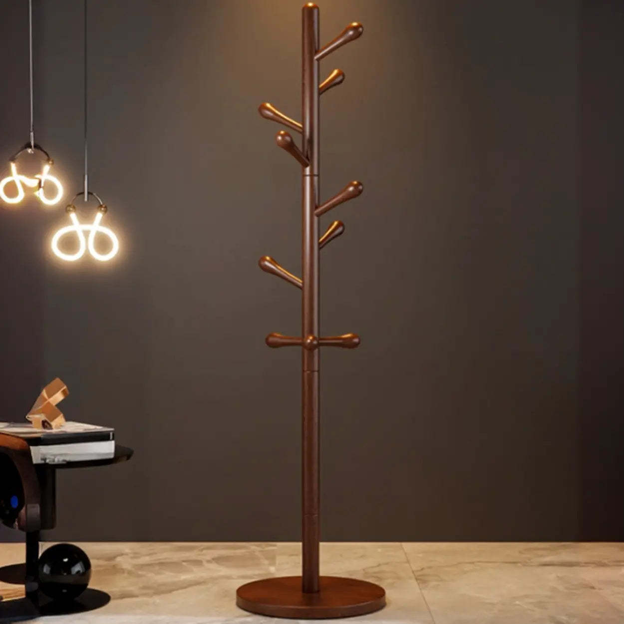 Nut-Brown Beech Wood Tree-Style Coat Rack