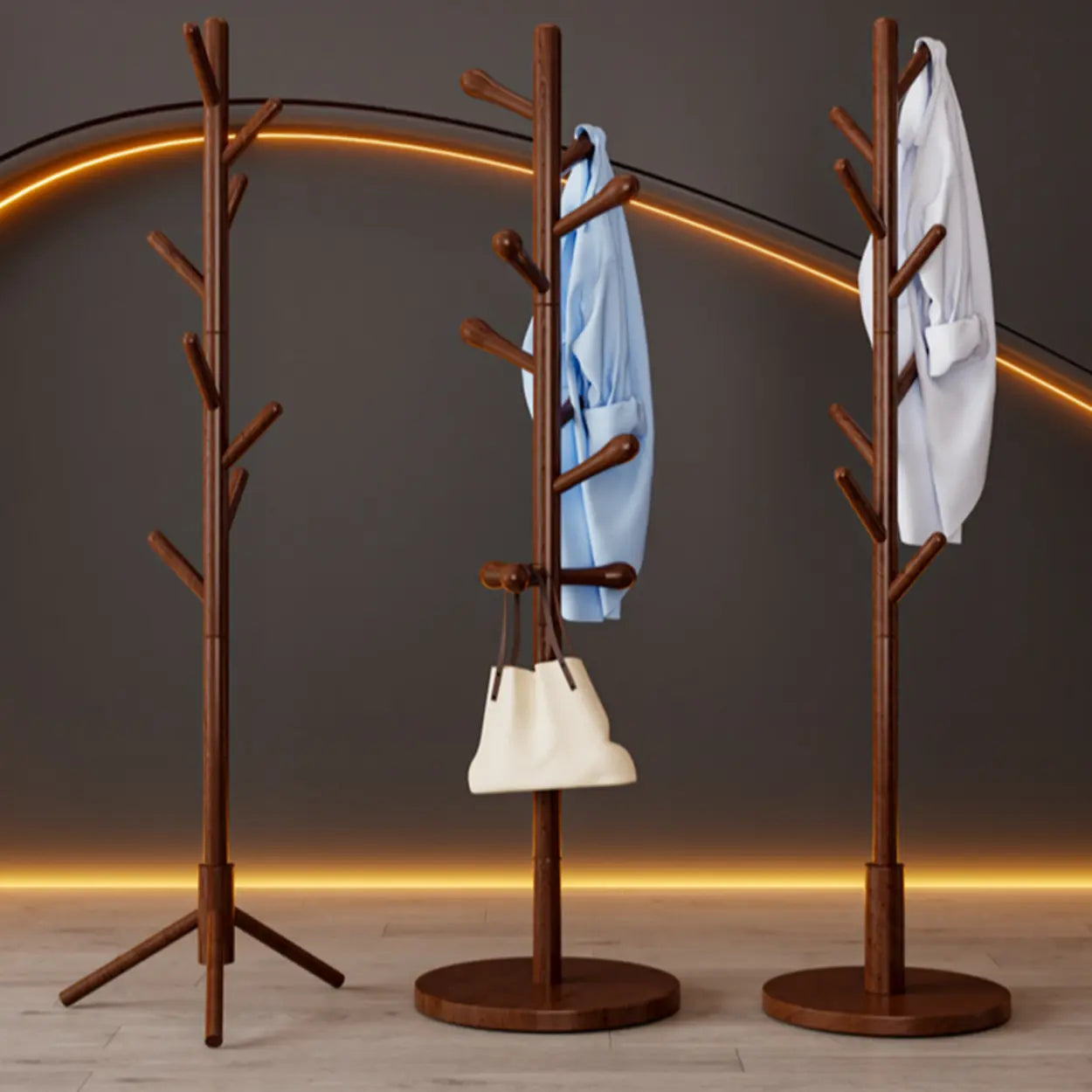 Nut-Brown Beech Wood Tree-Style Coat Rack