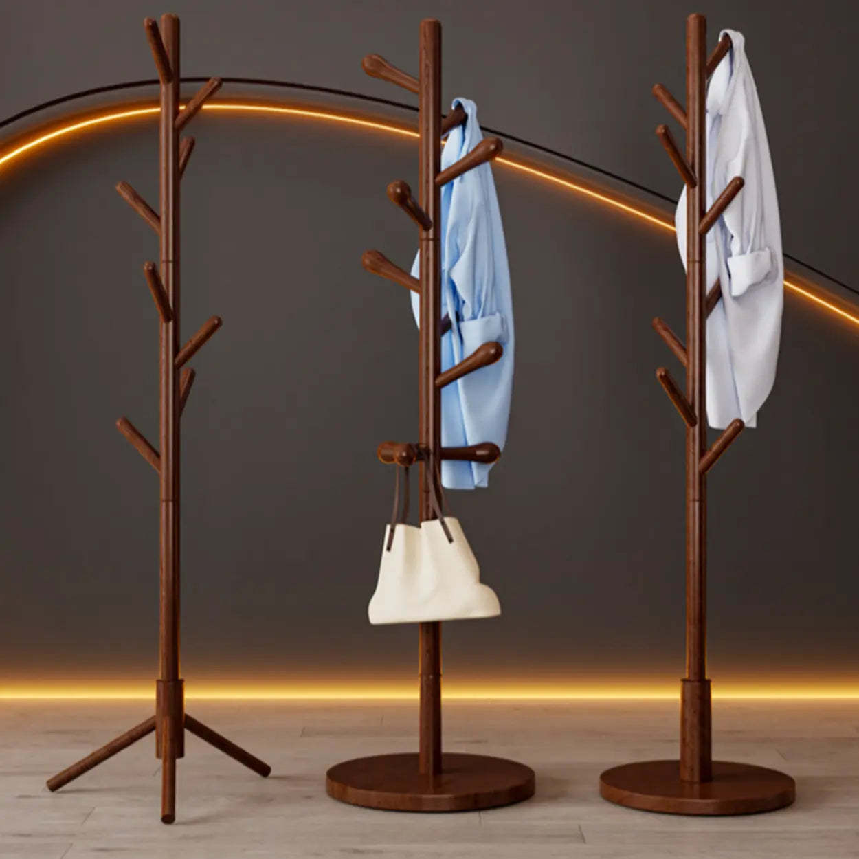 Nut-Brown Beech Wood Tree-Style Coat Rack