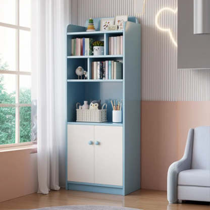 Trendy Blue Closed-Back Wood Vertical Bookcase — White