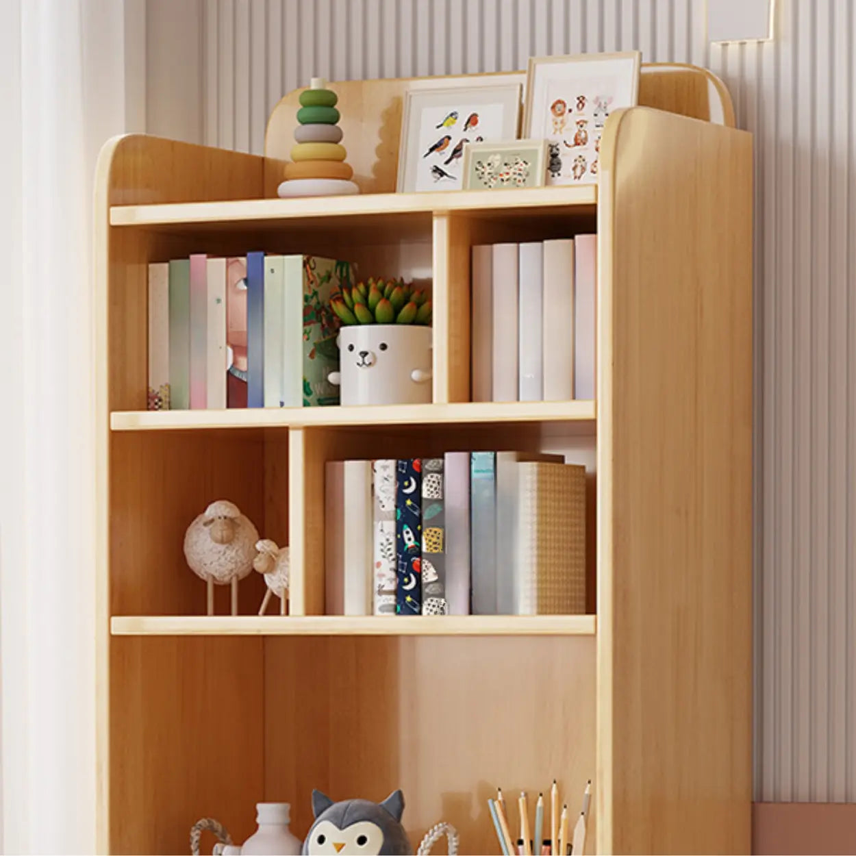 Trendy Blue Closed-Back Wood Vertical Bookcase