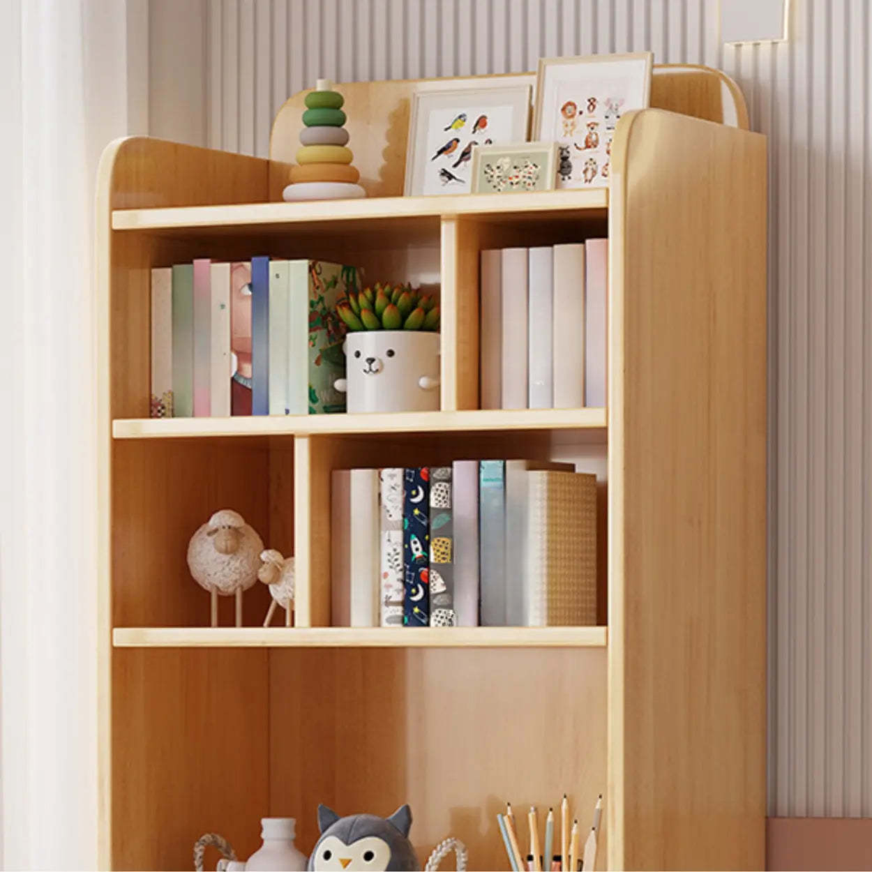 Trendy Blue Closed-Back Wood Vertical Bookcase