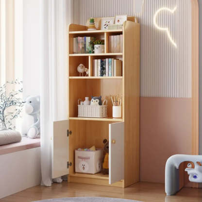 Trendy Blue Closed-Back Wood Vertical Bookcase — Pink