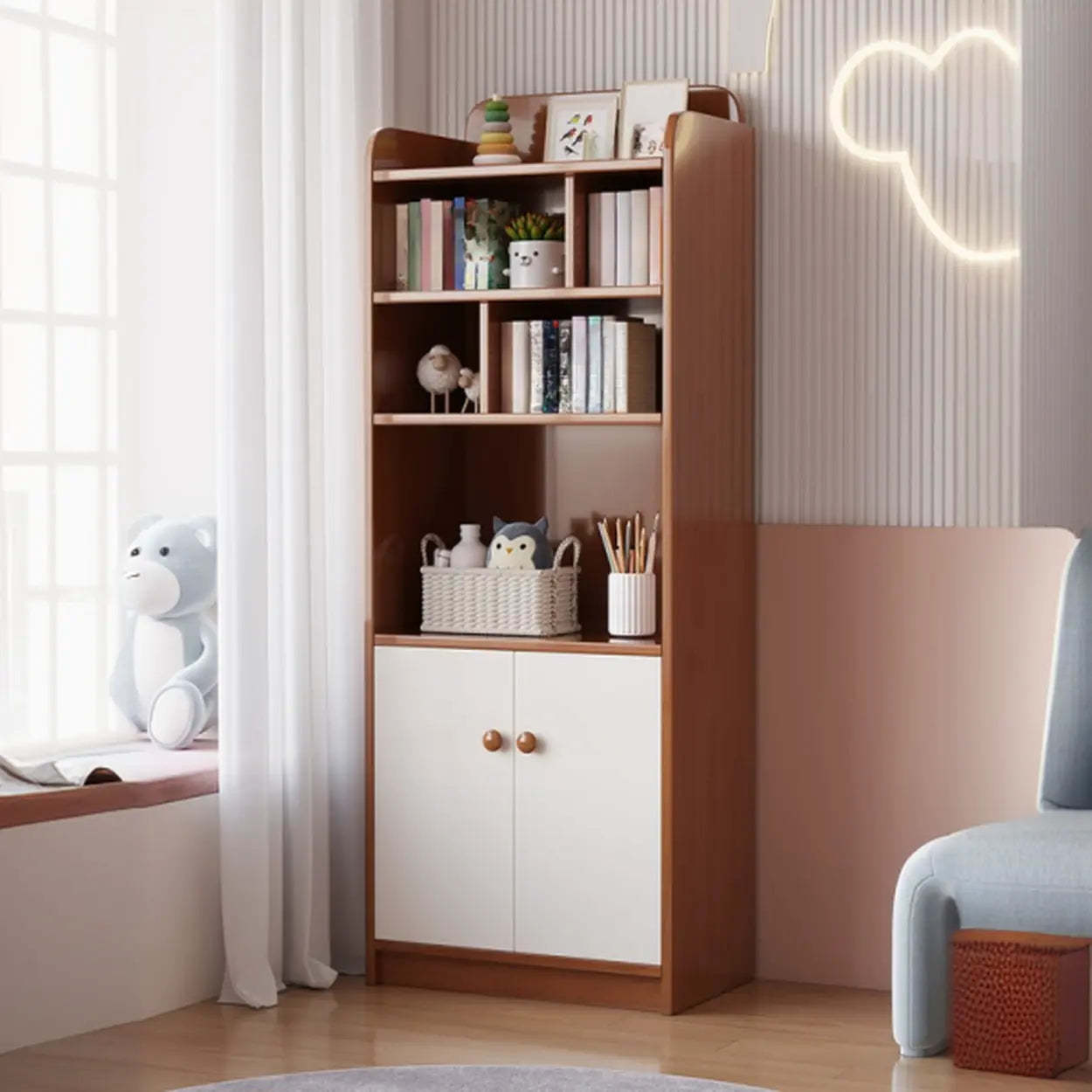 Trendy Blue Closed-Back Wood Vertical Bookcase