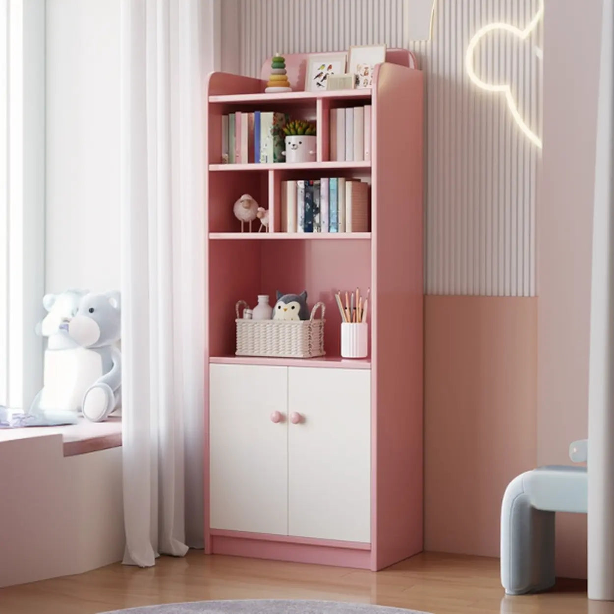 Trendy Blue Closed-Back Wood Vertical Bookcase