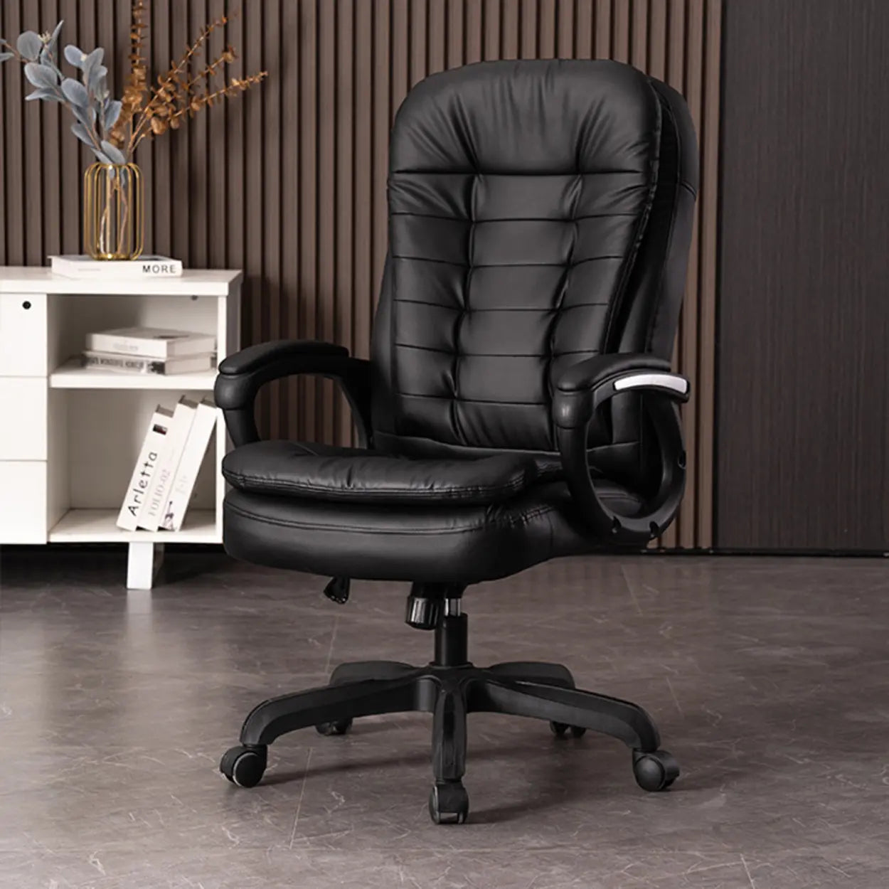 Trendy Brown Adjustable Ergonomic Leather Office Chair — Black / PU (Polyurethane)