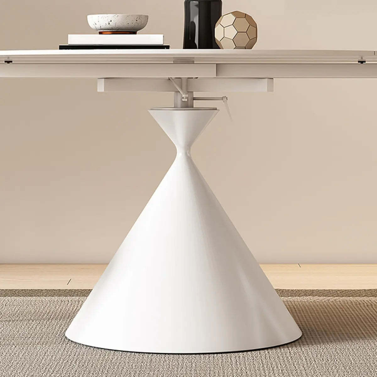Trendy Round Chalk White Slate Extendable Dining Table