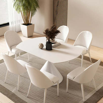 Trendy Round Chalk White Slate Extendable Dining Table — Without Chairs